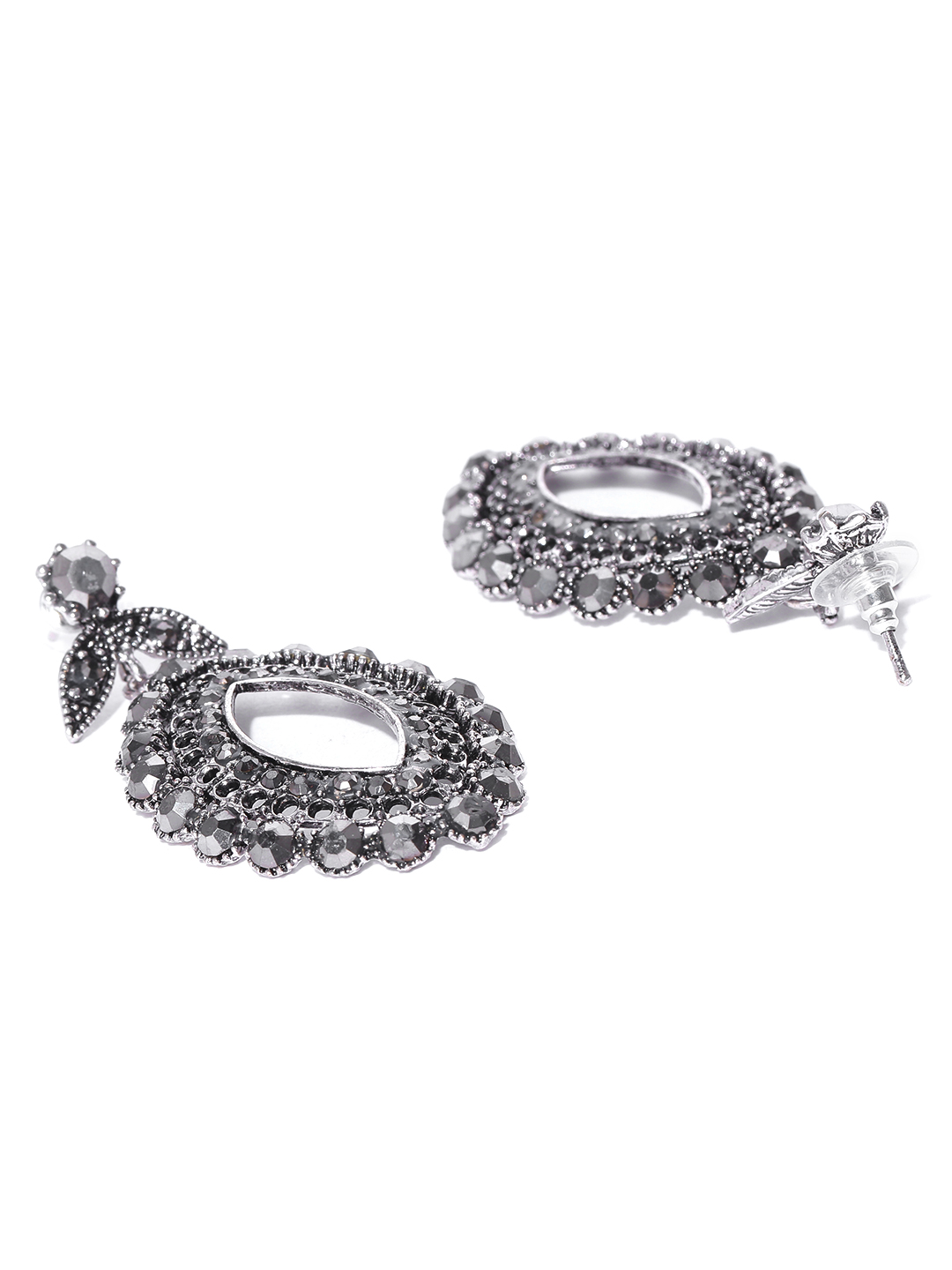 YouBella Grey Silver-Plated Oval Drop Earrings